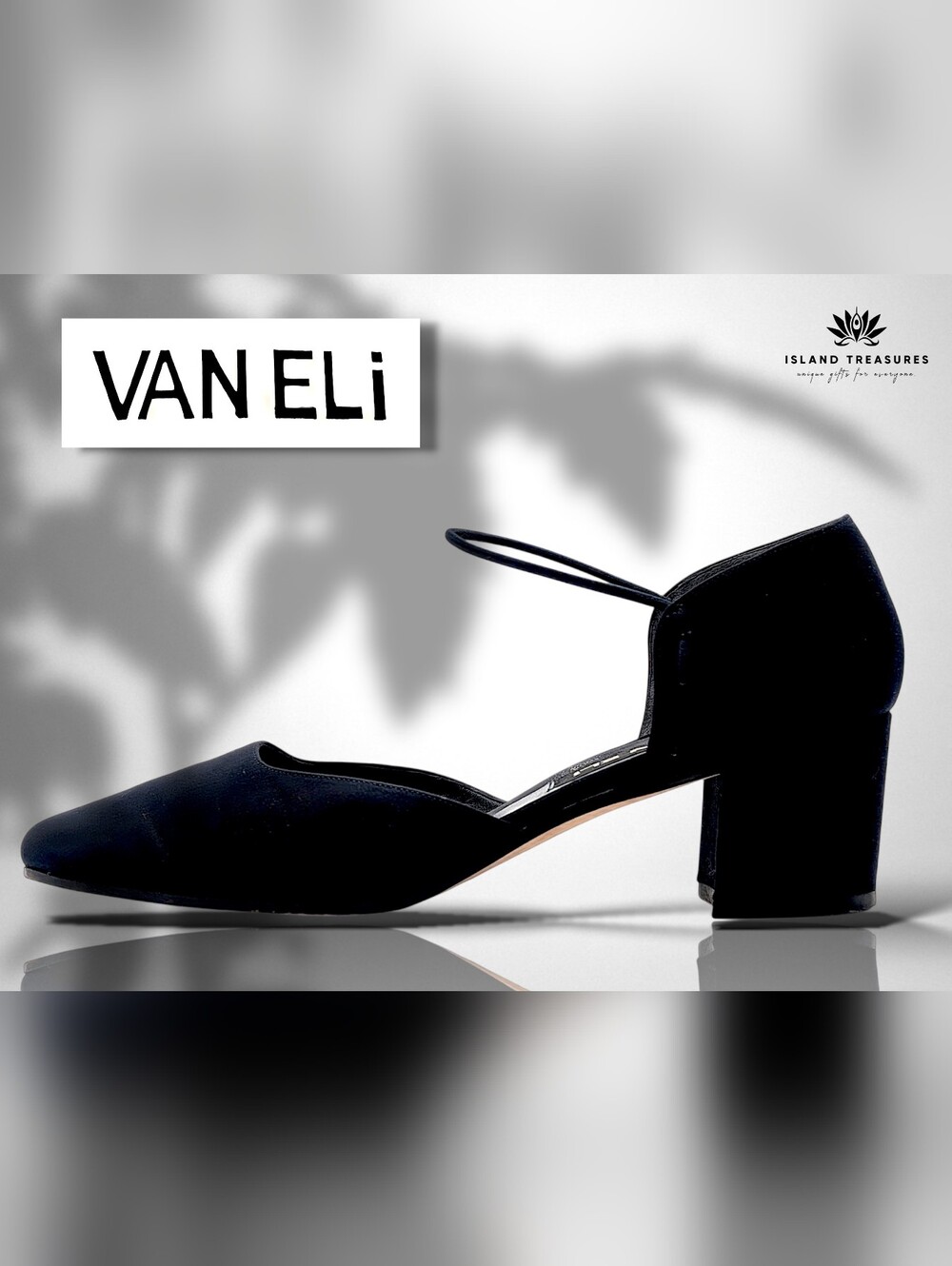 VANELi Sz 8M D'Orsay Black Matte Fabric Elastic-Strap Block Square Toe Heel Pump